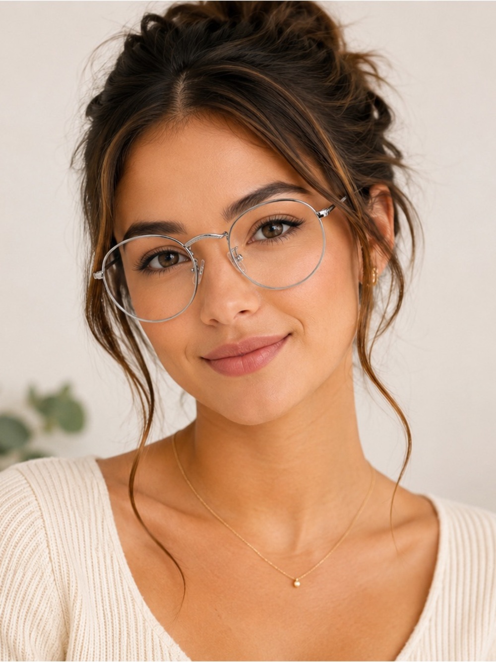 Maxiwinco Vintage Round Metal Clear Lens Fashion Glasses Silver Korean Style